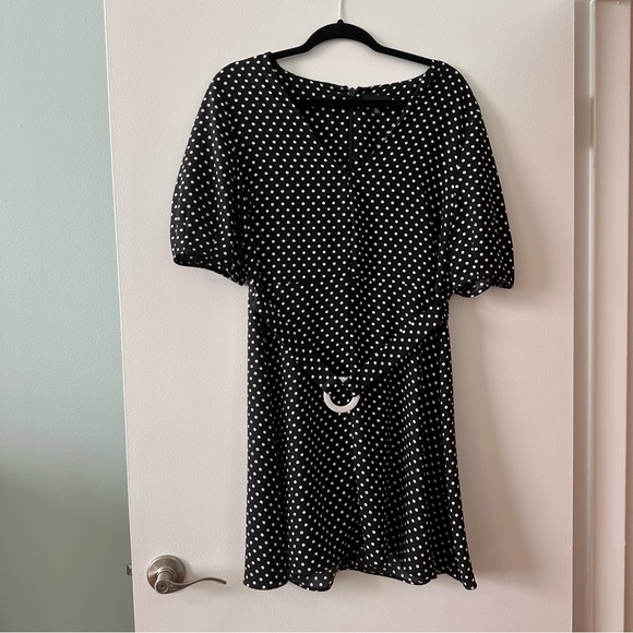 Topshop Monochrome black and white Polka Dot Dress with statement belt - Picture 1 of 5